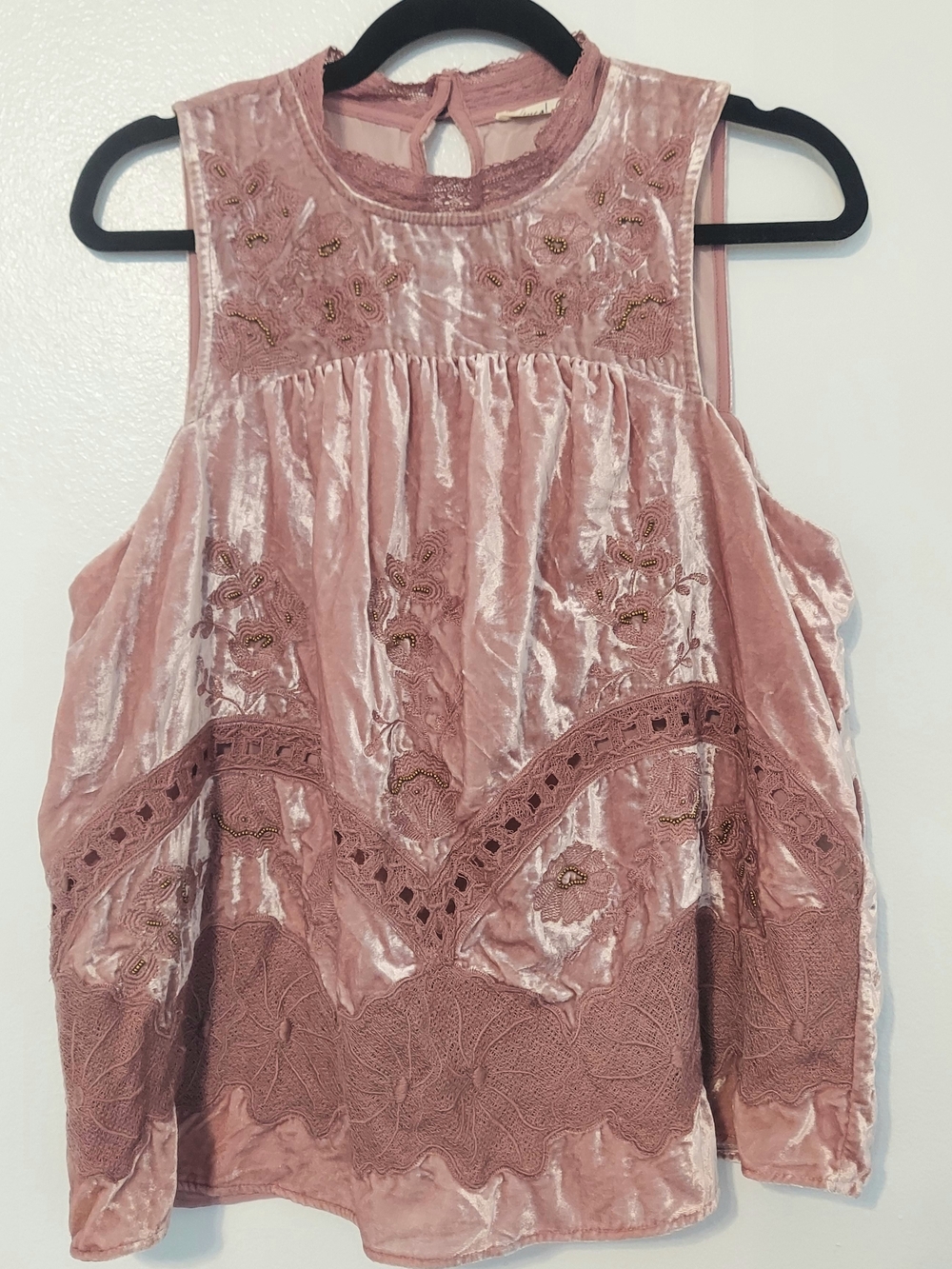 Anthropologie Floreat Sleeveless Embroidered Crushed Velvet Top Size 12 NWT